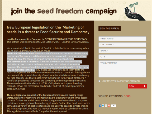 La pétition Seed Freedom à signer. 