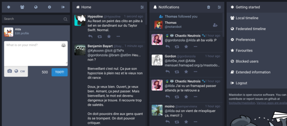 interface de mastodon