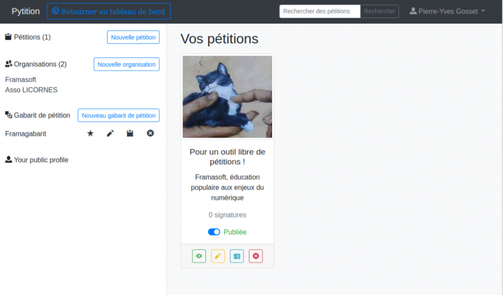 Capture écran Pytition v2 bêta