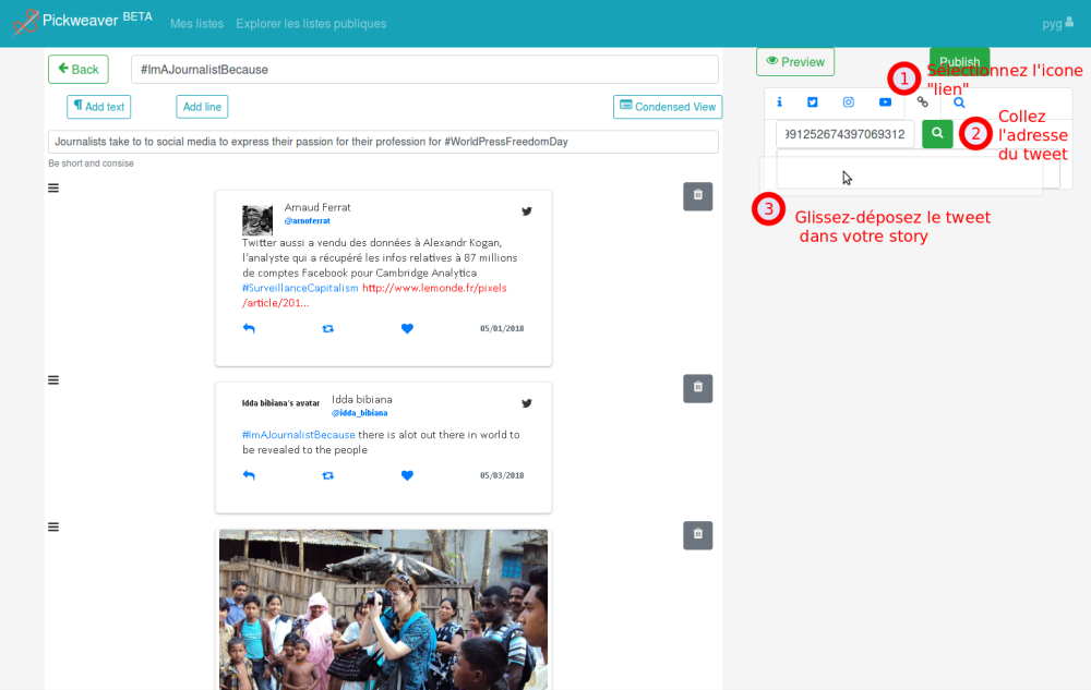 Insérer un tweet dans une story, sur Framastory.org