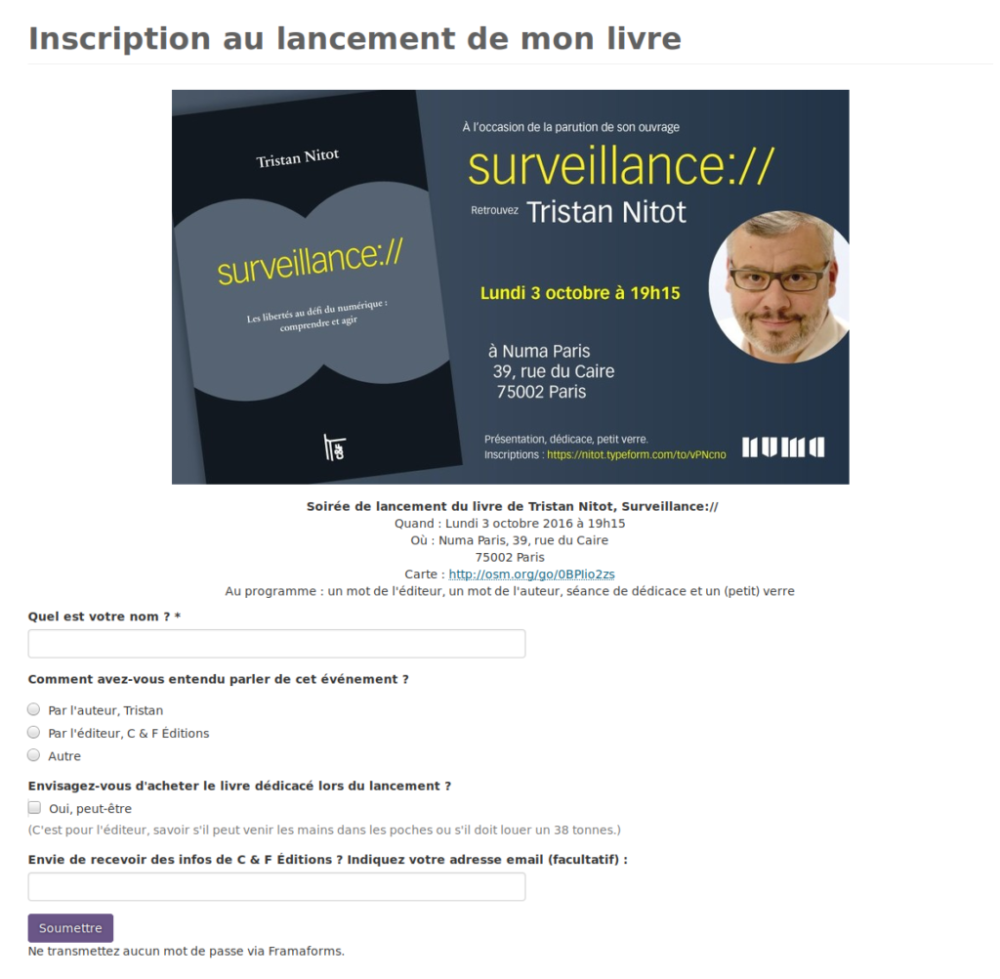 Formulaire final tel que vu par les utilisateurs