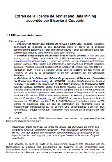 Clause de Text & Data Mining de l'accord Elsevier-Couperin