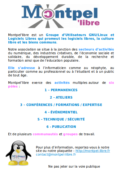 flyer qui résume les activités de l'association Montpel'libre