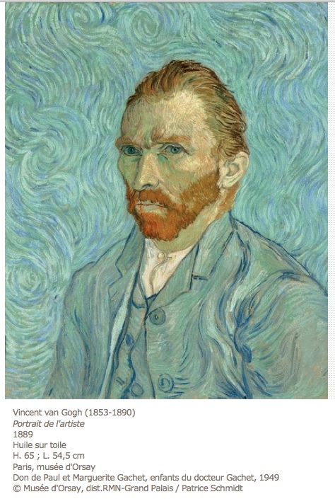 Un exemple de copyfraud : le Portrait de l'artiste de Vincent van Gogh sur le site d'Orsay, suivi de la mention « © Musée d'Orsay, dist.RMN-Grand Palais / Patrice Schmidt »