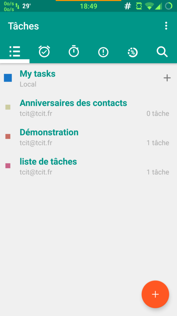 Listes de taches synchronisées avec Opentasks<br class='autobr' />
Extrait de la doc Framagenda