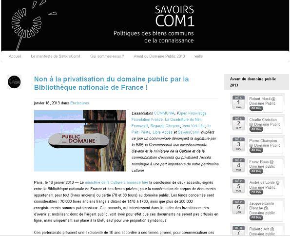 La déclaration sur le site de SavoirsCom1