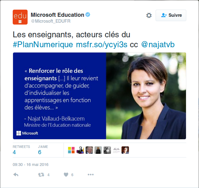 Cette publicité est un vrai tweet Microsoft. Oui. Cliquez sur l'image pour lire l'article de l'APRIL à ce sujet.