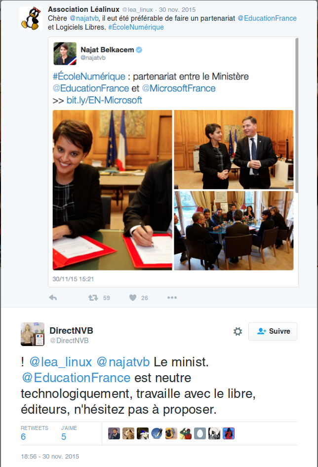 Le tweet confondant neutralité logicielle et choix politique.