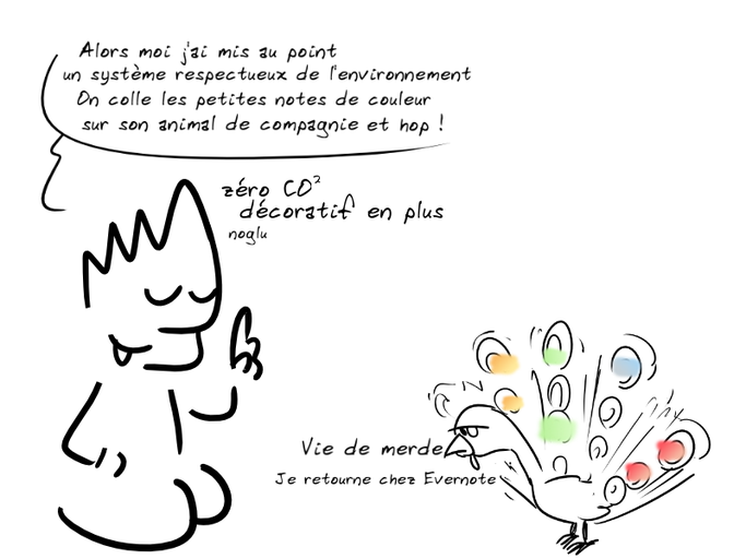 prise de notes avec un paon domestique
