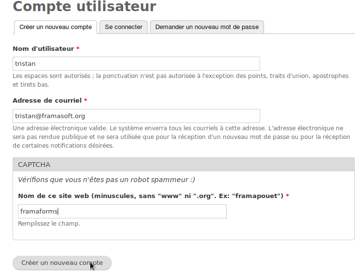 Création d'un compte