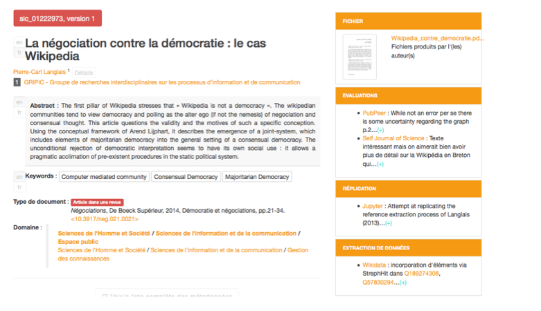 Projection d'une archive ouverte augmentée