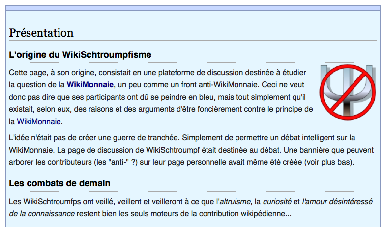 La page de ralliement des WIkiSchtroumpf