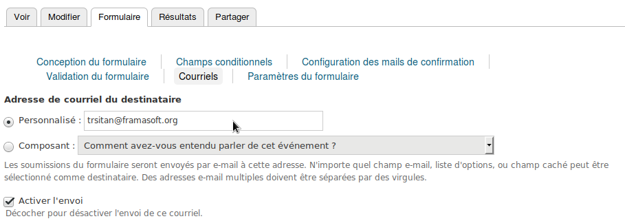 Ajout d'une adresse email pour recevoir un message à chaque participation.